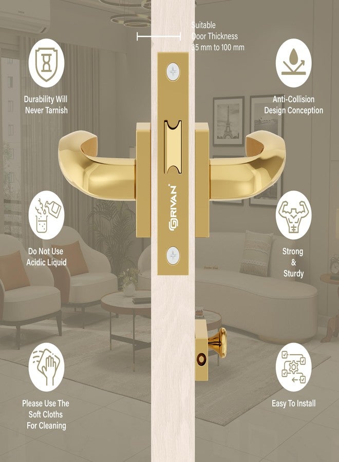 GRIVAN Ultra-Durable Brass Bathroom Door Handle Lock with Keyless Baby Latch for Bedroom/Balcony/Office (Gold Finish) - Image 4